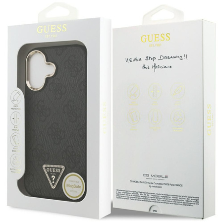 Guess Nakładka Magsafe 4G PU Leather Case With Triangle Logo And Gold Metal Camera Frame Do iPhone 17 Brązowa