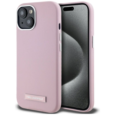 Karl Lagerfeld FW Metal Plate MagSafe iPhone 15 Hülle - Rosa