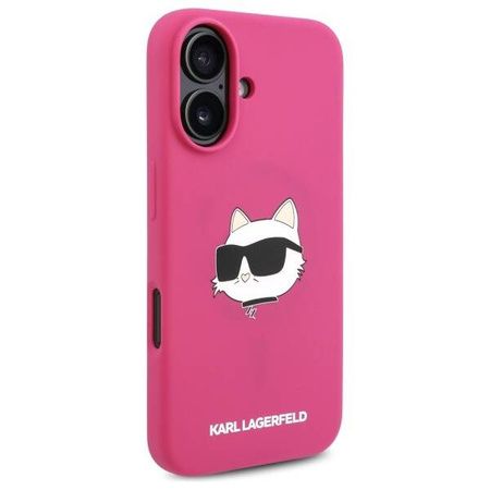 Original Handyhülle IPHONE 16 Karl Lagerfeld Hardcase Silicone Choupette Head Print MagSafe (KLHMP16SSCHPPLF) Fuchsie