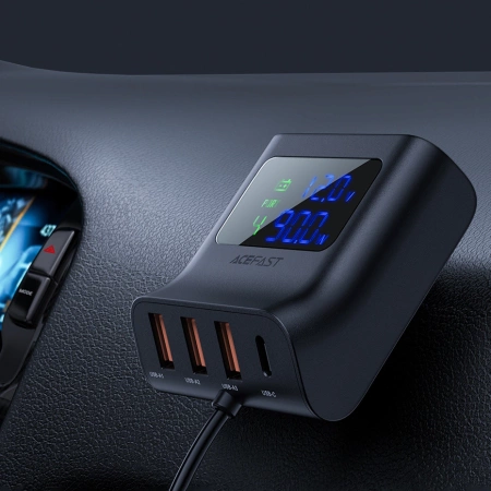 Acefast Autoladegerät 90W USB Typ C / 3x USB / Zigarettenanzünderbuchse, PPS, PD3.0, QC3.0, AFC, FCP Ladestation schwarz (B8 schwarz)