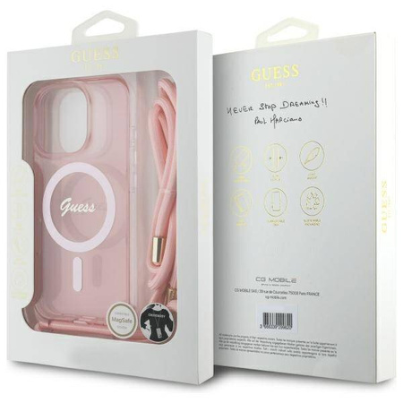 Original Case IPHONE 16 PRO Guess Hardcase Crossbody Cord Script MagSafe (GUHMP16LHCTSGNSP) pink