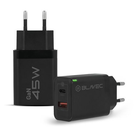 Blavec Ładowarka sieciowa BC5 GaN - USB + Typ C - PD QC 45W 3A (TCBC5G-UCB453A) czarna