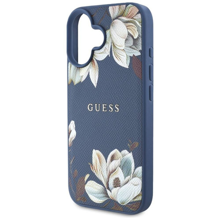 Case IPHONE 16 Guess Grained Printed Flower Pattern MagSafe blue