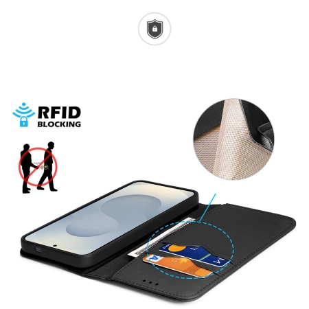 Dux Ducis Hivo Samsung Galaxy S25 Edge Hülle mit Klappdeckel und RFID-Schutz - Schwarz
