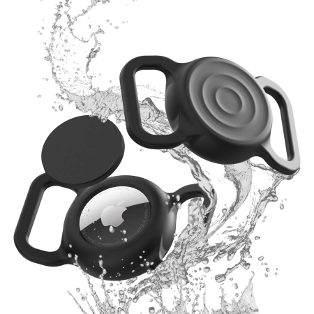 Etui na AirTag silikonowe wodoodporne na obrożę psa lub kota - czarne