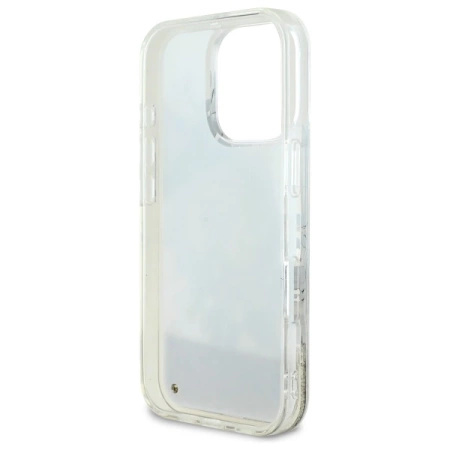 Guess Liquid Glitter Flower MagSafe-Hülle für iPhone 16 Pro – Beige