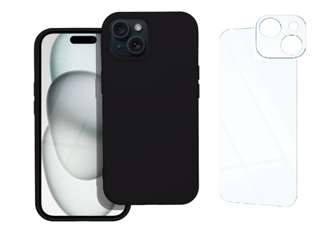 Etui do iPhone 15+ (Plus) czarne + Szkło na ekran + Szkło na aparat
