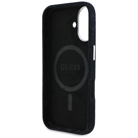 Original Case IPHONE 16 Guess Denim Triangle Logo MagSafe black