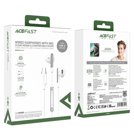 Acefast L3 kabelgebundener USB-C-Kopfhörer mit Mikrofon – Weiß