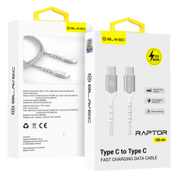 Blavec Kabel Raptor pleciony - Typ C na Typ C - PD 60W 3A 1 metr (CRA-CC3WS10) biało-srebrny