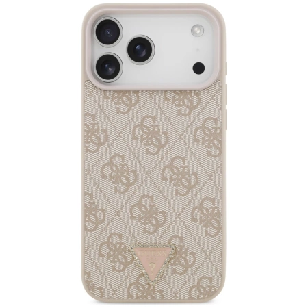 Etui Guess Leather 4G Triangle Strass MagSafe na iPhone 17 Pro Max - różowe