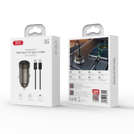 XO ŁAD SAM. CC70 PD 30W 1xUSB-C CZARNA + KABEL USB-C/USB-C