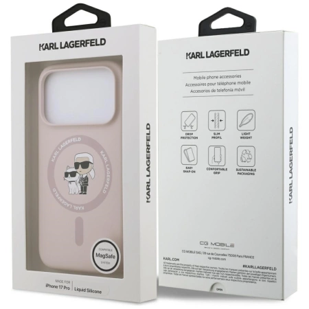 Karl Lagerfeld Silikon Karl&amp;Choupette Ring MagSafe Case für iPhone 17 Pro - Pink