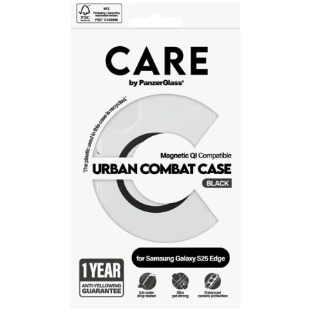 Etui CARE by PanzerGlass Flagship Urban Combat Black QI na Samsung Galaxy S25 Edge - przezroczyste