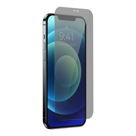 Baseus 2x Panzerglas für iPhone 12 Pro Max Privacy Anti Spy (Privatisierung) mit einer Abdeckung für den Lautsprecher + Positionierer (SGBL061002) (case friendly)