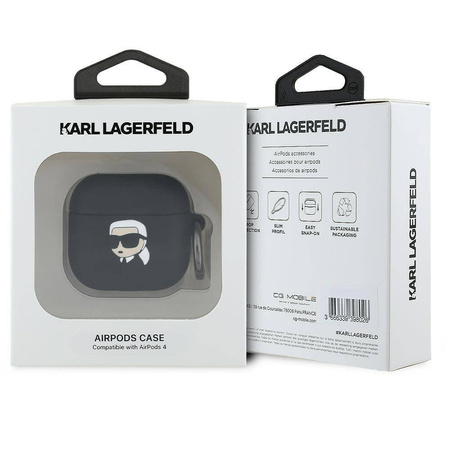 Original Handyhülle APPLE AIRPODS 4 Karl Lagerfeld Silicone Karl Head 3D (KLA4RUNIKK) schwarz