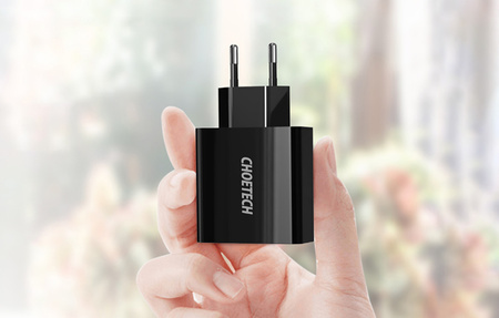 Choetech dwuportowa ładowarka USB-A z cyfrowym wyświetlaczem 11W wtyczka EU czarny (C0028)