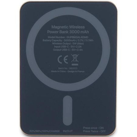 Guess powerbank indukcyjny 5W GUPBM3ALGSGD 3000mAh złoty MagSafe Metal Script Logo