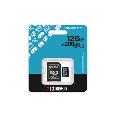 Kingston karta pamięci 128GB microSDXC Canvas Go Plus Gen4 200MB/s A2 U3 V30 + adapter