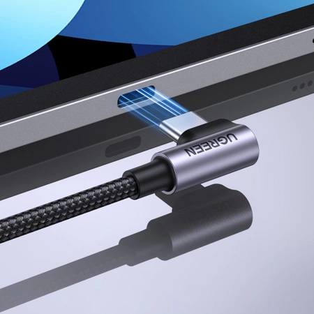 Ugreen US255 USB-C auf abgewinkeltes USB 2.0 CM/M Rundkabel Aluminiumgehäuse vernickelt 0,5 m Grau Schwarz
