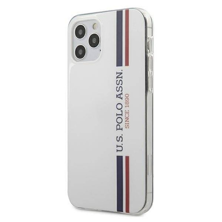 US Polo Assn Shiny Tricolor Stripes - Etui iPhone 12 / iPhone 12 Pro (biały)