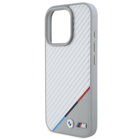 Original Case IPHONE 16 PRO BMW Hardcase M Carbon Tricolor Line MagSafe (BMHMP16L23PUDTS) gray