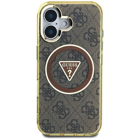 GUESS futerał do IPHONE 16 kompatybilny z MagSafe GUHMP16SHG4PRTGW (IML Metal Glitter 4G Circle Triangle) brązowy