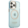 Original Case IPHONE 13 PRO Guess Hard Case Gold Outline Translucent MagSafe (GUHMP13LHTCMB) blue