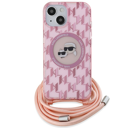 Karl Lagerfeld KLHMP15SHCKCKLCP iPhone 15 / 14 / 13 6.1" różowy/pink hardcase IML Crossbody Monogram Karl & Choupette Head MagSafe