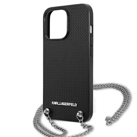 Original Handyhülle IPHONE 13 PRO MAX Karl Lagerfeld Hardcase Leather Textured And Chain (KLHCP13XPMK) schwarz