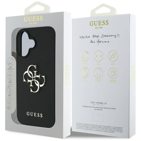 Schutzhülle IPHONE 16 Guess Grained Big 4G Logo Small Classic Logo schwarz