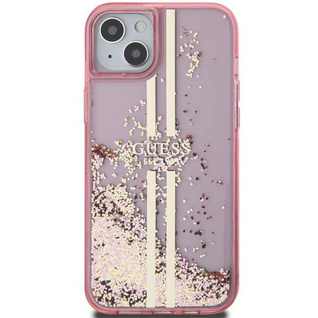 Oryginalne Etui GUESS Hardcase GUHCP15MLFCSEGP do iPhone 15 Plus (Liquid Glitter Gold Stripes / różowy)