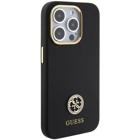 Original Handyhülle APPLE IPHONE 15 PRO Guess Hardcase Silicone Logo Strass 4G (GUHCP15LM4DGPK) schwarz