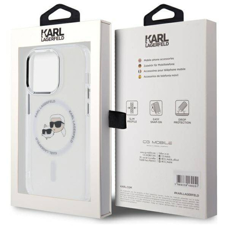 Oryginalne Etui IPHONE 14 PRO MAX Karl Lagerfeld Hardcase IML Metal Karl&Choupette Head MagSafe (KLHMP14XHLSKCH) białe