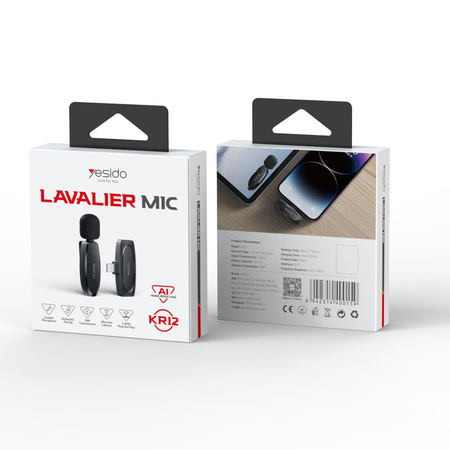 Yesido Mikrofon krawatowy bezprzewodowy KR12 Lightning czarny