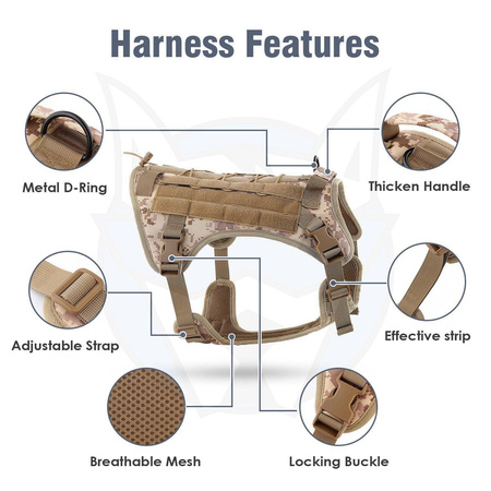 Szelki dla psa TACTICAL rozmiar M brązowe