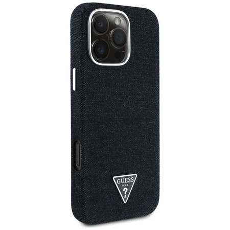 Oryginalne Etui IPHONE 16 PRO MAX Guess Denim Triangle Logo MagSafe czarne