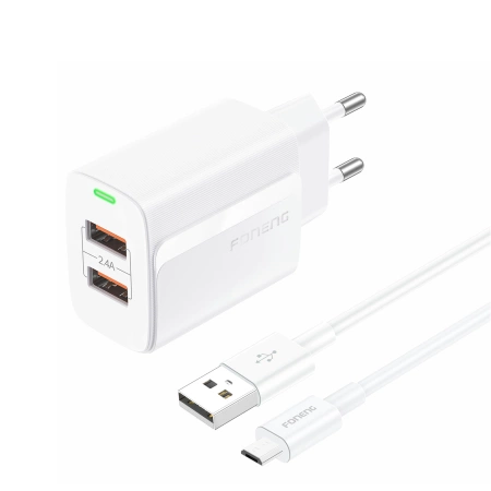 FONENG Netz-Ladegerät EU63 2.4A 12W 2xUSB + Kabel Micro weiss