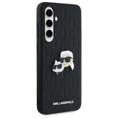 Original Handyhülle SAMSUNG GALAXY S24 FE Karl Lagerfeld Hardcase Monogram Karl&Choupette Head Pin (KLHCS24FEPGKLKCPK) schwarz