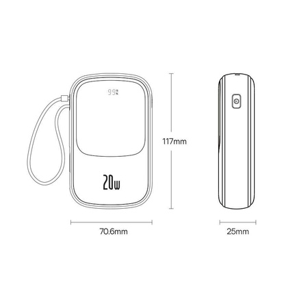Powerbank 10000mAh 20W Baseus Qpow Pro Overseas Edition + USB C 3A Cable - Black