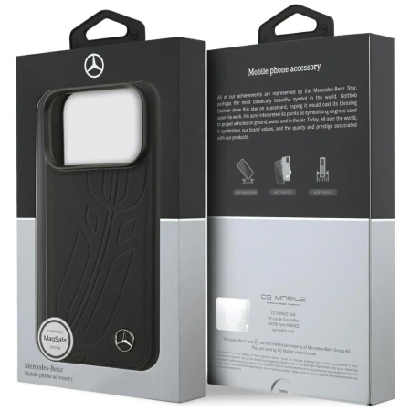 Etui Mercedes Leather Large Laurel Leave MagSafe na iPhone 17 Pro - czarne