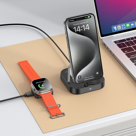 HOCO ładowarka indukcyjna 3w1 kompatybilna z Apple Watch 3A 5W CQ16A czarna