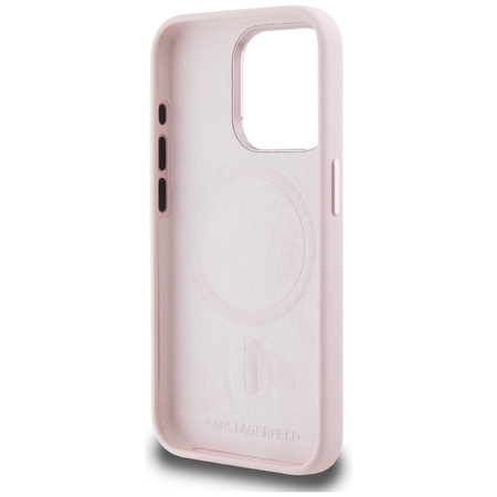 Original Handyhülle IPHONE 15 PRO Karl Lagerfeld Hardcase Silicone Shadow Metal Initial MagSafe rosa