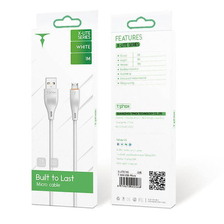 KABEL T-PHOX X-LITE MICRO USB WHITE 1M 3A
