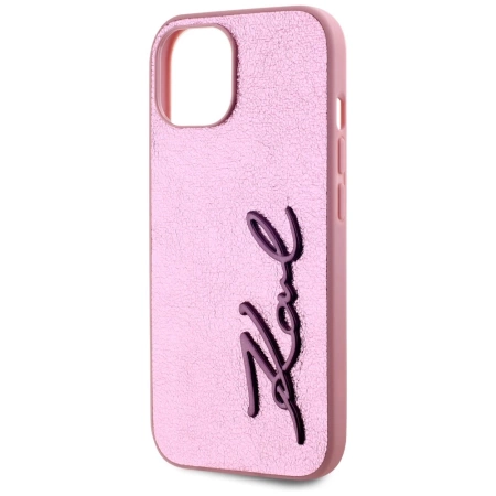 Etui Karl Lagerfeld Wrinkled Metal Signature na iPhone 15 - różowe