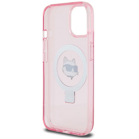 Karl Lagerfeld KLHMP15SHMRSCHP iPhone 15 6,1" rosa/rosa Hardcase Ringständer Choupette Head MagSafe