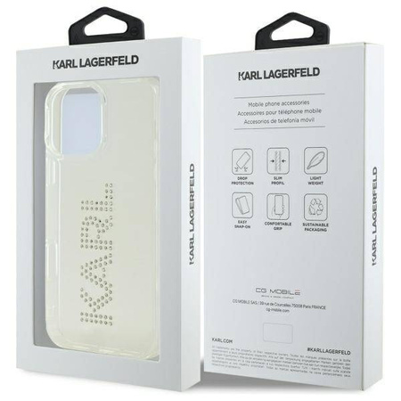 Original Case IPHONE 16 PRO MAX Karl Lagerfeld Hardcase IML Rhinestones Logo (KLHCP16XHKLSTDCT) transparent