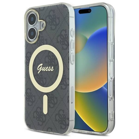 Original Handyhülle IPHONE 16 PLUS Guess Hardcase IML 4G MagSafe (GUHMP16MH4STK) schwarz