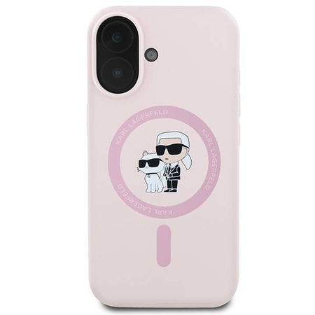 Original Handyhülle IPHONE 16 PLUS Karl Lagerfeld Hardcase Silicone Karl&Choupette Ring MagSafe rosa