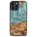 Wood and Resin Case for iPhone 13 Pro Max Bewood Unique Uranus - Blue and White